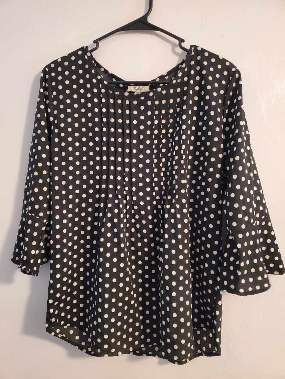 Black Polka Dot Pleated Blouse